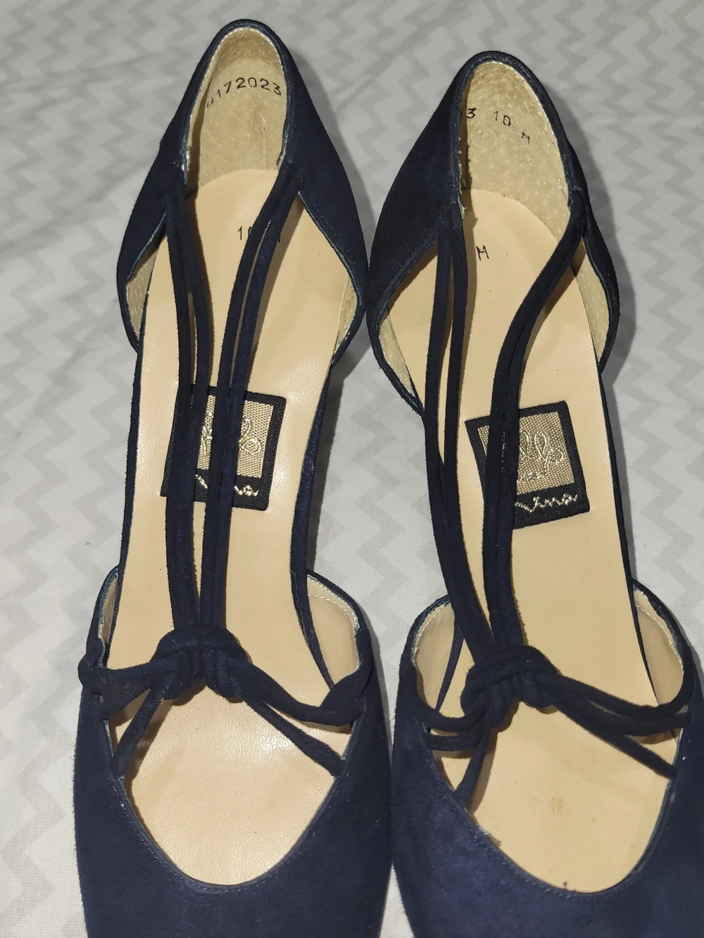 Nina Navy Suede Pointed-Toe Tie Heels